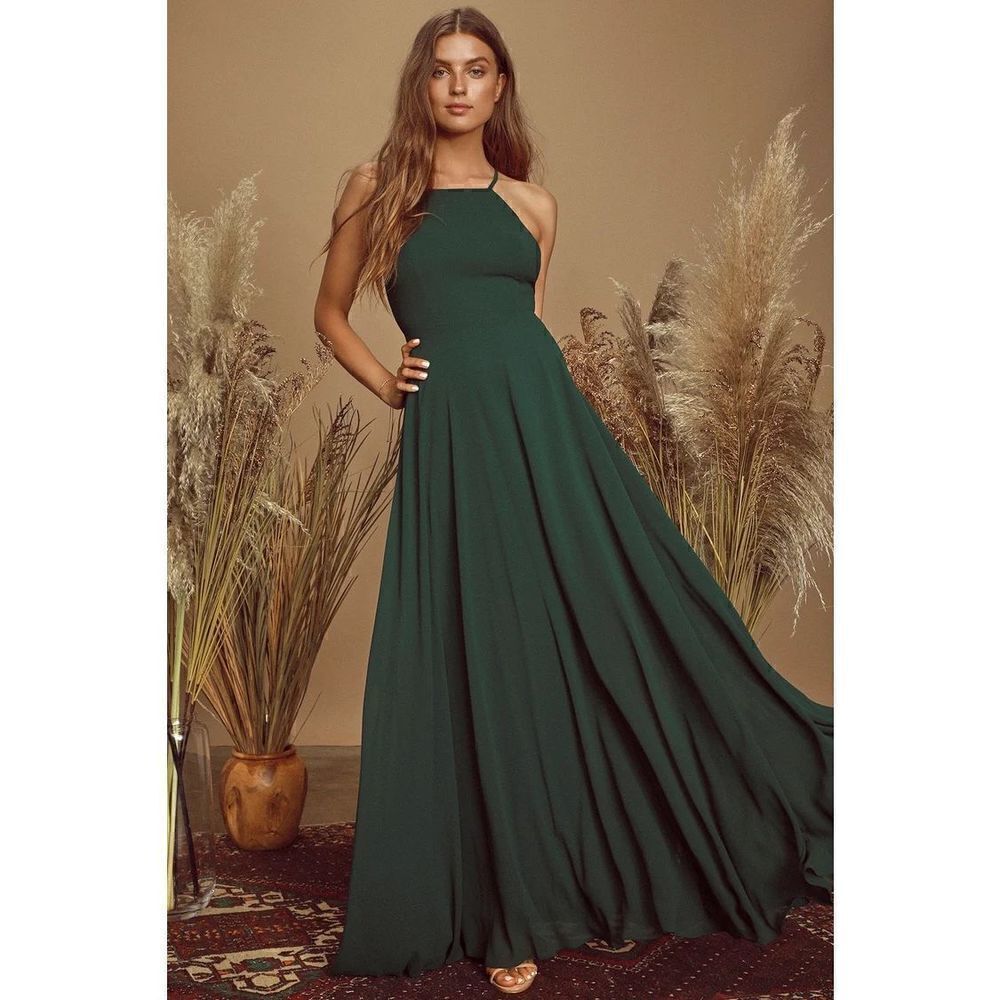NWT Lulus Mythical Kind of Love Dark Green Maxi Dress size M